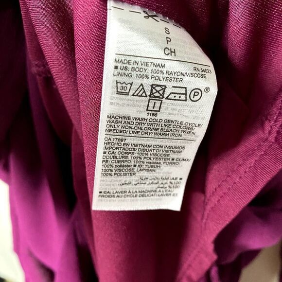 Old Navy Long Sleeve Pleated Mini Tunic Shift Dress Lined Purple Small Tie Neck - Picture 8 of 10